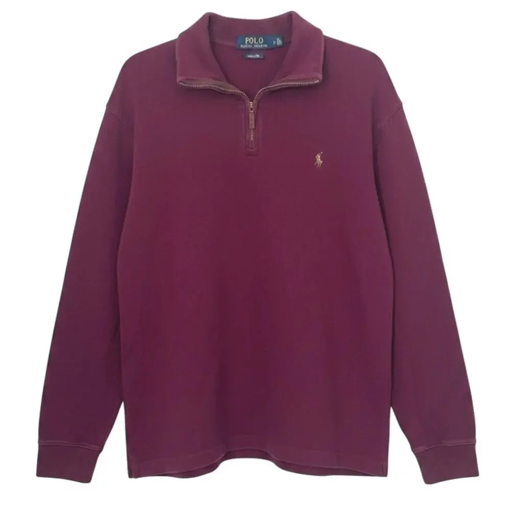 VTG Polo Ralph Lauren Large Estate Rib Burgundy 1/4 Zip Preppy Old Money